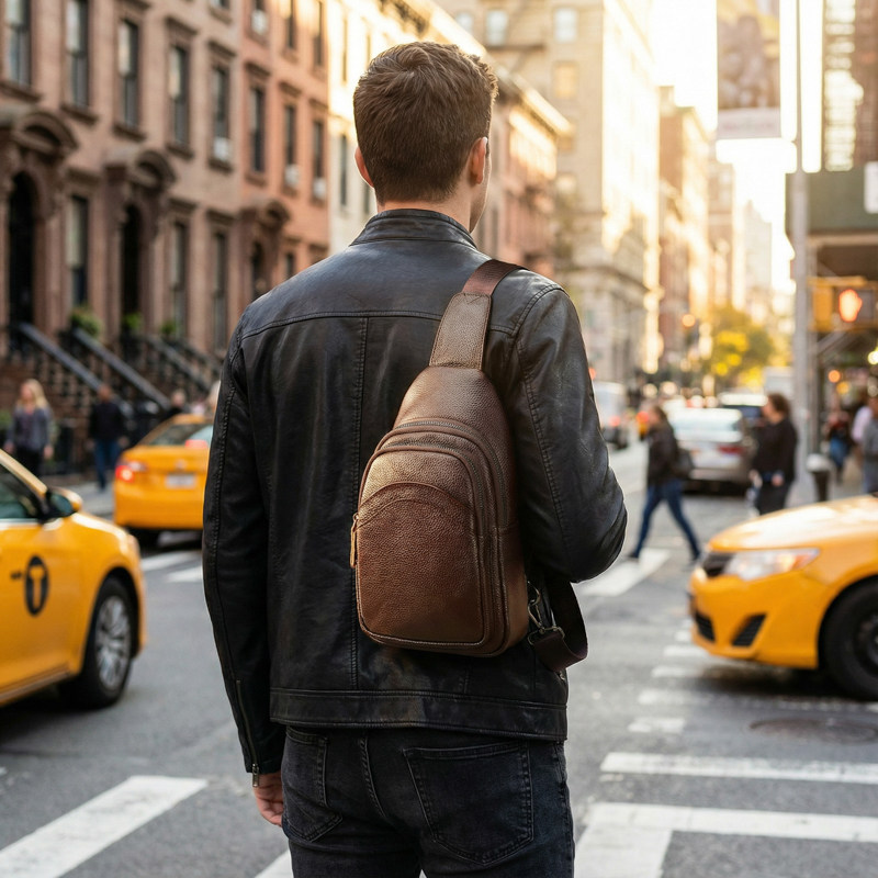 男士真皮斜挎包头层牛皮胸包大容量背包欧美风时尚男包便携通勤包,箱包皮具/热销女包/男包,胸包,淘宝优惠券,粉丝福利购,淘宝优惠卷