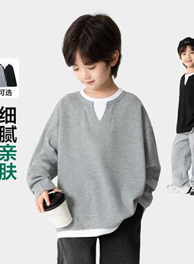 海妈家童装2025秋冬新款男童韩版加绒T恤假两件衣服儿童洋气冬装