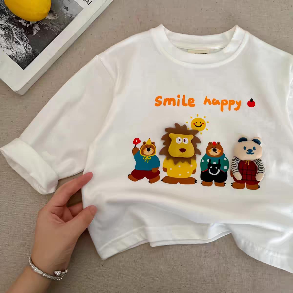儿童T恤男童长袖2024秋季新款小童动物上衣宝宝卡通打底衫女洋气
