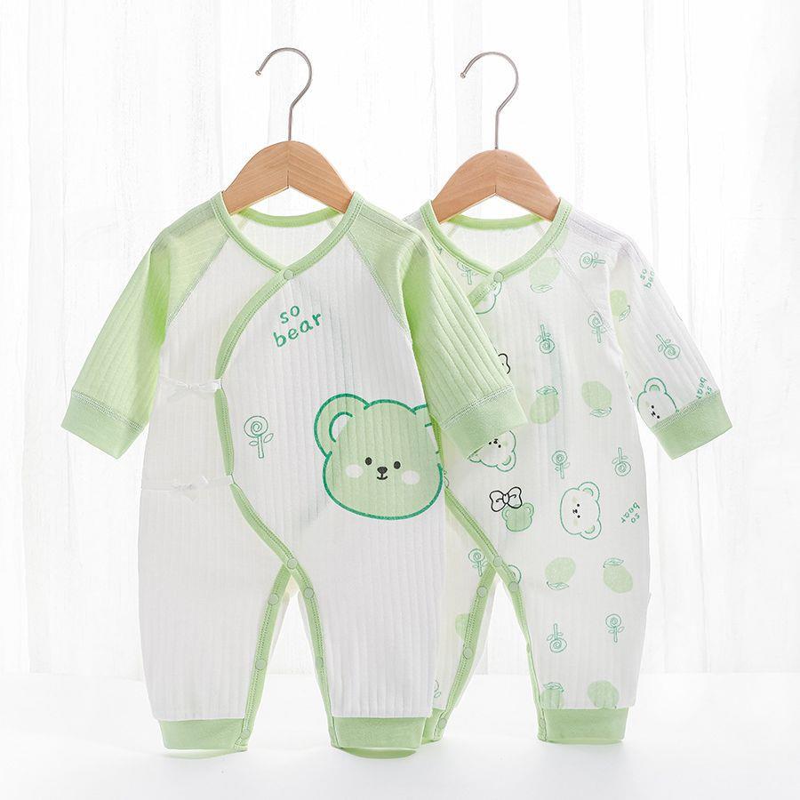 婴儿连体衣斜襟系带双层