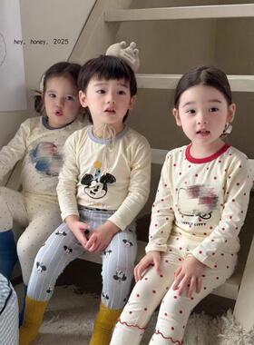 大小卷Heyhoney25莱卡棉男女童秋衣内衣印花家居服睡衣两件套