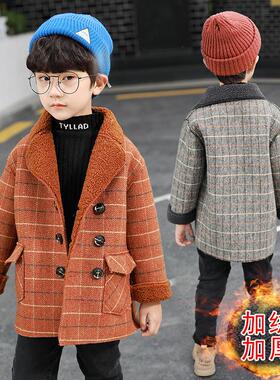 男童毛呢外套2025秋装中小童洋气中长款呢子大衣儿童加绒加厚冬装