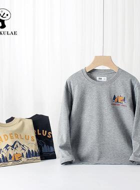 童装秋季韩版新款儿童长袖T恤 中大童纯棉印花上衣男童打底衫代发