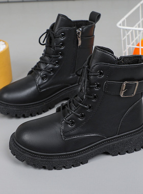 女童马丁靴2025秋季新款童靴男童黑色短靴软底儿童春秋薄款靴子女