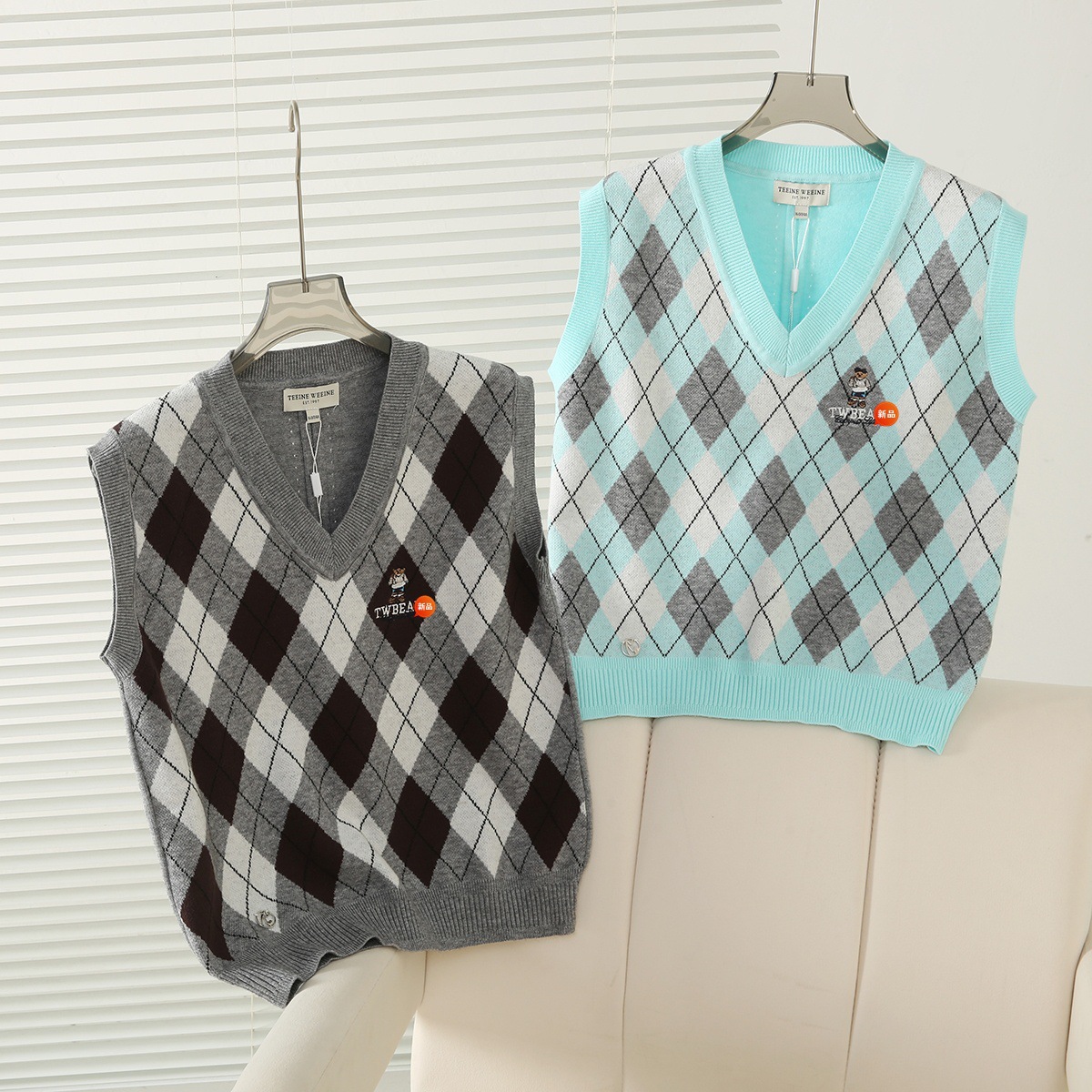2025秋季新款复古学院风菱形格无袖针织衫毛衣背心TTKN253801P