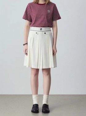 2024春夏新款女装学院改海军风高腰A字裙百褶裙中裙TTWH242403P