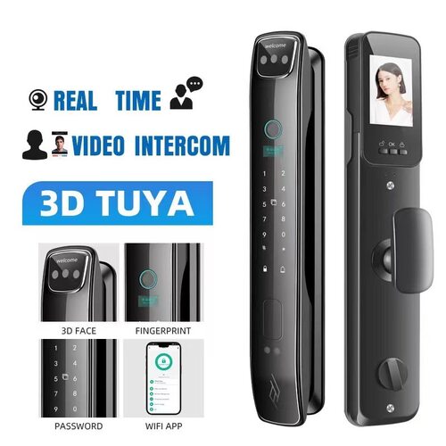 跨境TUYA支持八国语3D人脸智能指纹锁防盗门锁可手机远程开锁门锁