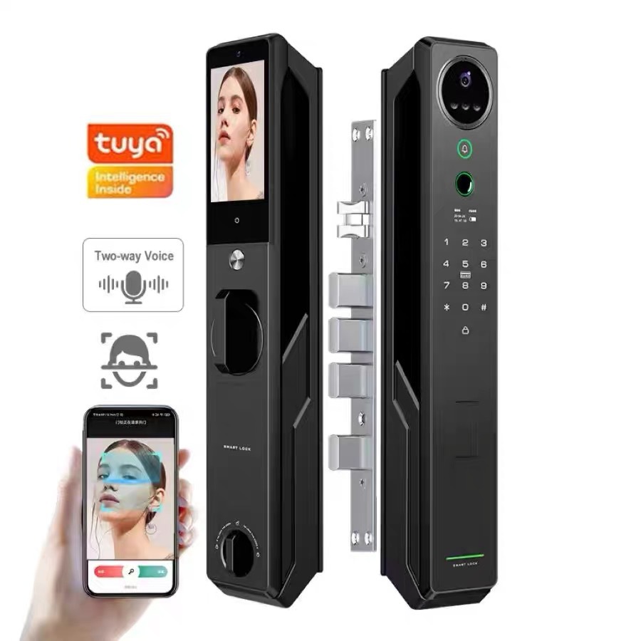 TUYA涂鸦双摄像头指纹锁3D人脸识别监控对讲家用可视猫眼智能锁