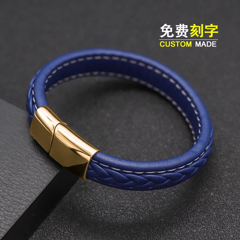 韩版简约蓝色棕色饰品手环个性潮人学生男女皮绳编织手链定制手镯
