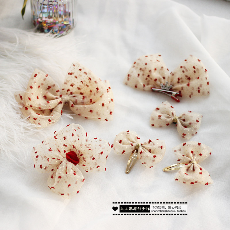 儿童发饰宝宝头饰少女蝴蝶结发夹香槟色闪闪亮植绒发卡顶夹女童