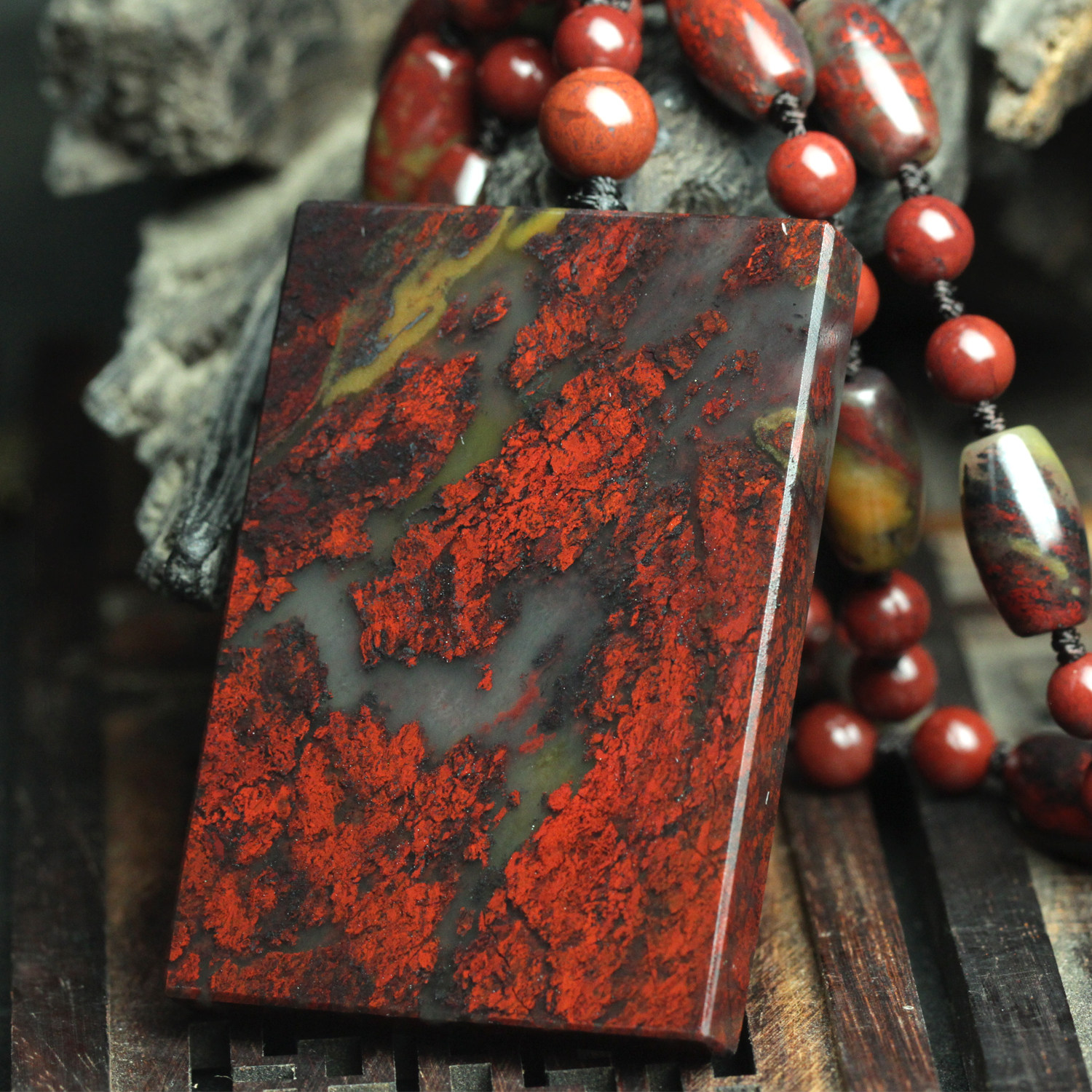 玉枢坊孤品天然桂林鸡血玉玉牌项链鸡血石吊坠平安牌路路通挂件男