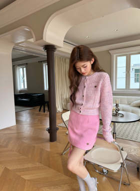 MOMONANA秋冬新款冰淇淋混色针织开衫慵懒风长袖毛衣外套