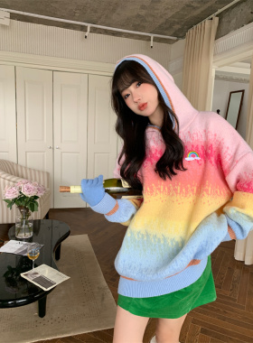 MOMONANA20223秋冬新品彩虹拼接长款针织裙