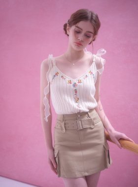 清仓特价！吴谨言同款MOMONANA小众蝴蝶结碎花针织刺绣吊带