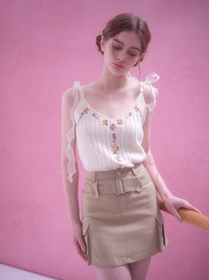 清仓特价 MOMONANA小众蝴蝶结碎花针织刺绣吊带 吴谨言同款