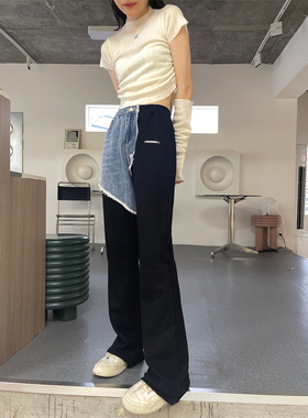 清仓特价！MOMONANA 秋季新品牛仔拼接运动裤