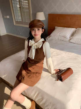 MOMONANA棉背心裙女秋冬外穿甜美少女气质减龄无袖连衣裙