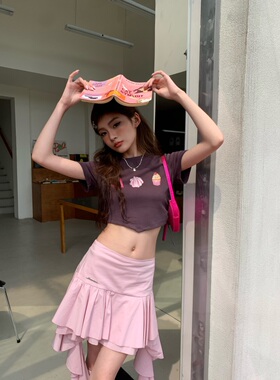 MOMONANA海藻粉紫色短裙甜欲吊尾法式半身裙不规则显瘦纯色蛋糕裙