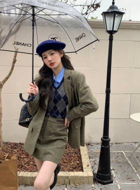 MOMONANA秋冬新品羊毛百搭西装外套A字半裙时尚套装韩系西服