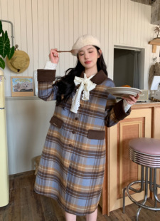 MOMONANA新款高级感韩系格子双面羊绒大衣女中长款小个子羊毛外套