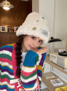 MOMONANA秋冬新品彩色水钻点缀百搭可爱街头时尚毛绒保暖盆帽