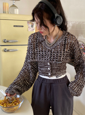 清仓特价！MOMONANA 林允同款镂空两件套棕色针织上衣