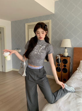 MOMONANA亮片马海毛针织短袖简约百大字母短款正肩上衣ins潮款