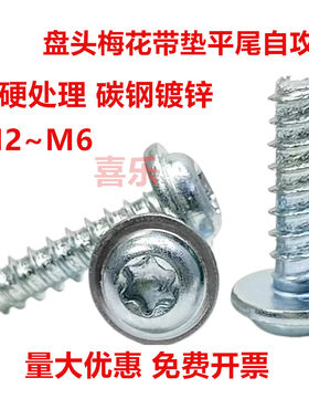 黑锌内梅花带垫片自攻螺丝钉蓝白锌大头钉子盘头平尾螺钉M2M3M4M5