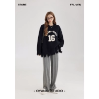 Ouyang xixi Lazy Trends Cool Letters Printing Женская поздняя осенняя кровь приносит нерегулярную повседневную свободную свитер