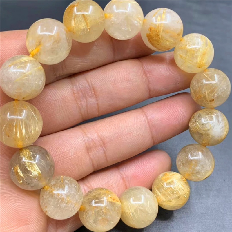 天然金发晶手链钛晶手串男女黄色水晶黄发晶单圈情侣