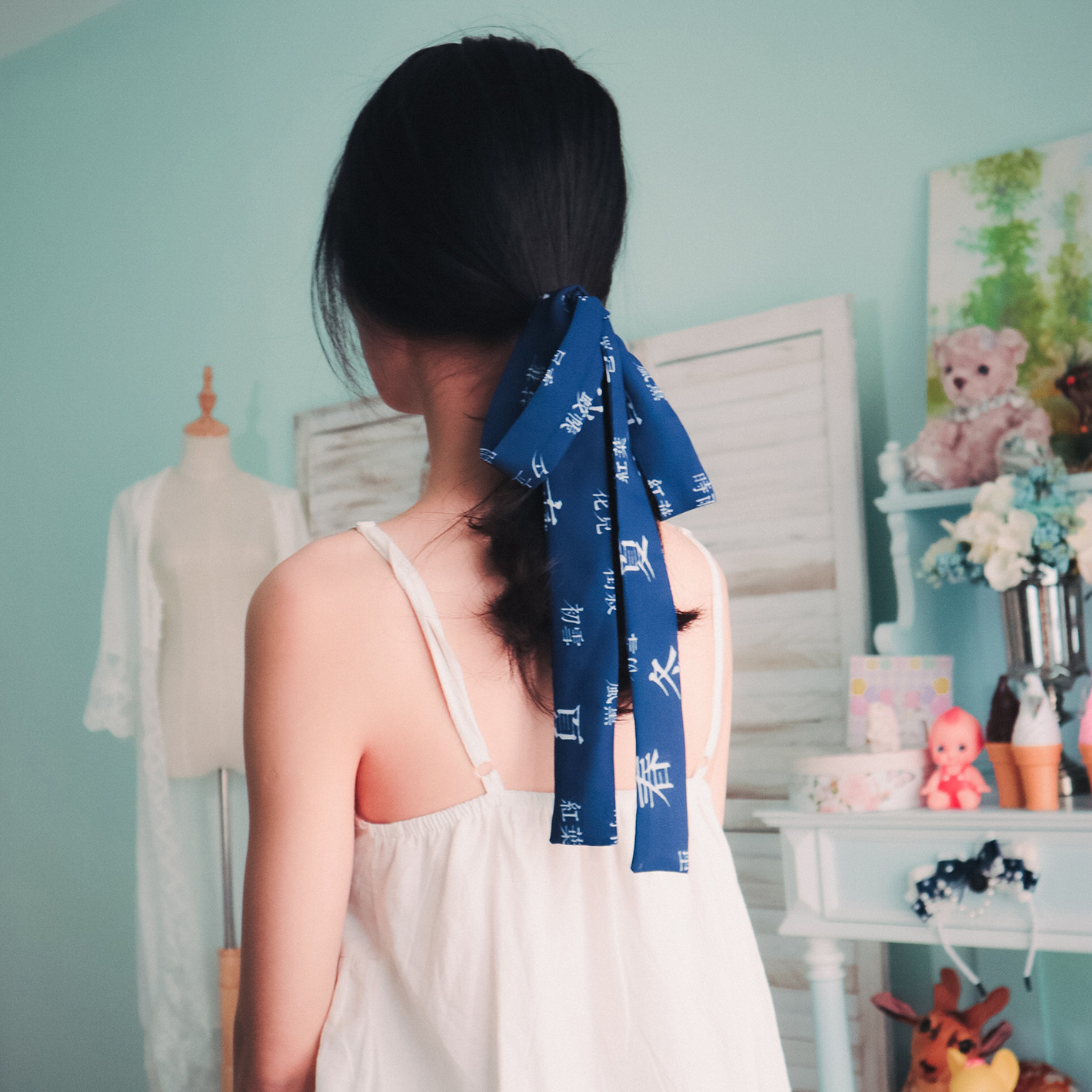 四季原创自制古风飘带发绳超长汉服带国风蓝色发带女绑发发饰头饰