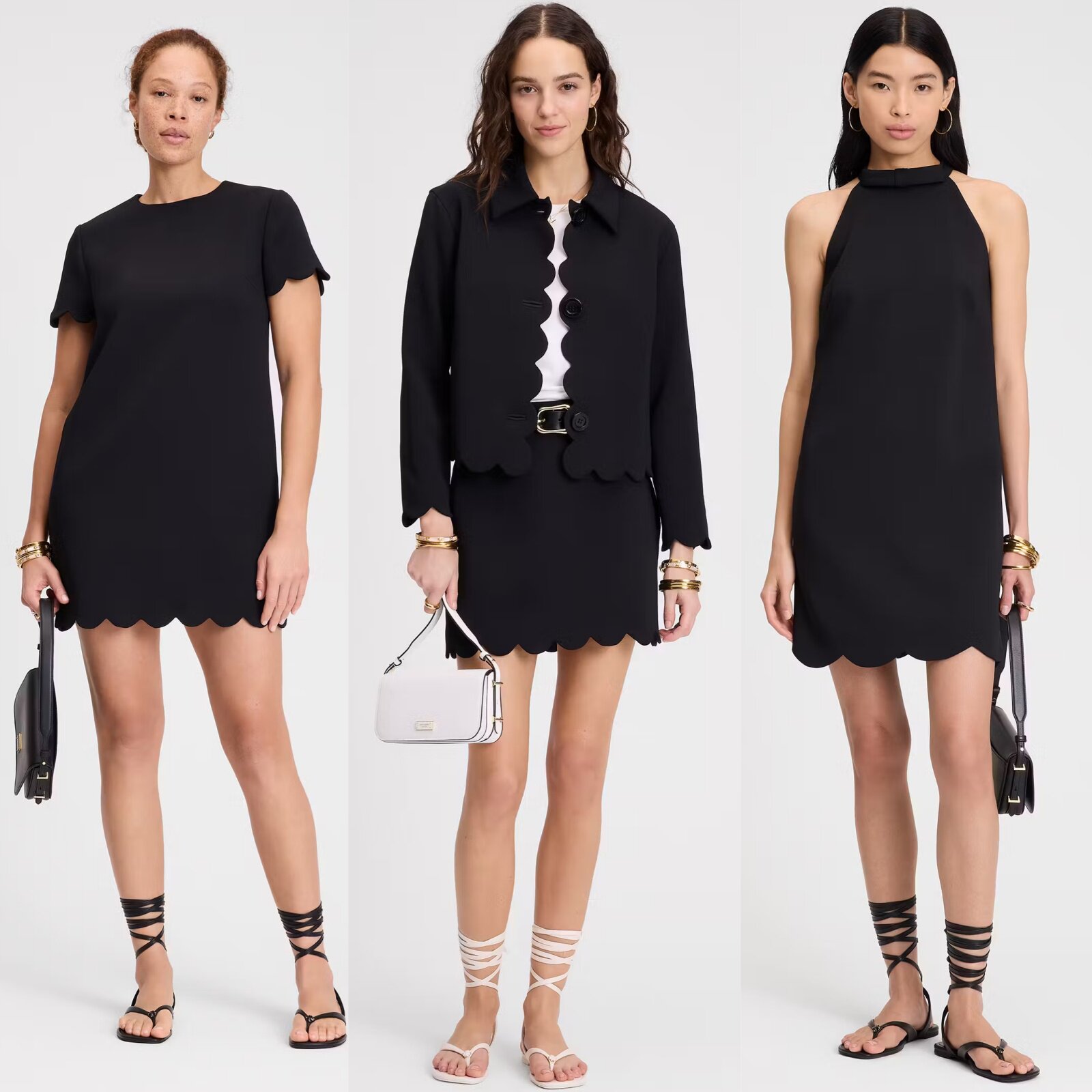 代购41折起kate spade美国官网scallop波浪边小黑裙套装连衣裙