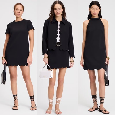 双旦48折kate spade美国官网scallop波浪边小黑裙套装连衣裙