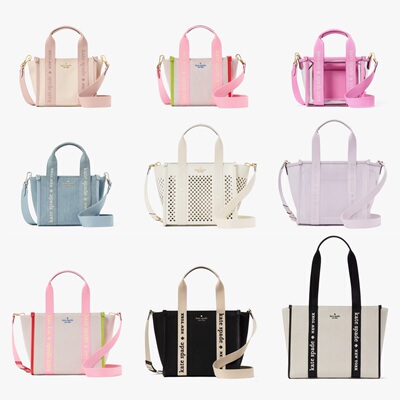 奥莱28折起Kate Spade美国官网kip迷你帆布小号翅膀字母托特包