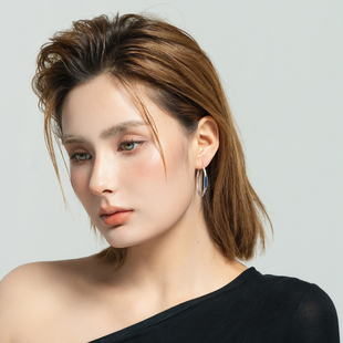 亚光镀银设计师气质森女文艺范几何椭圆经典 耳圈环饰品 潮人个性