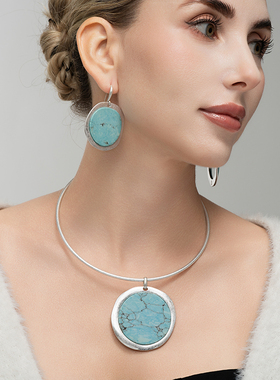 欧美风设计师腔调森女文艺范舞台派对秀场宴会派对耳坠环项圈套装