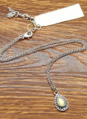 胶块包裹米白珍贝壳珠做旧银色水滴异域波西米亚风简洁百搭小项链