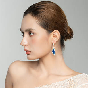 西洋欧美风镶嵌青金石设计师腔调森女文艺术气质潮人耳环坠饰品