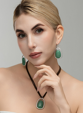 西洋欧美风天然原石设计师腔调森女文艺术气息潮人耳环坠项链套装