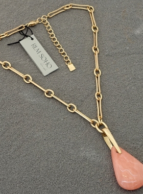 拉睦RLM SOHO水滴造型粉色天然原石设计师腔调森女文艺范个性项链