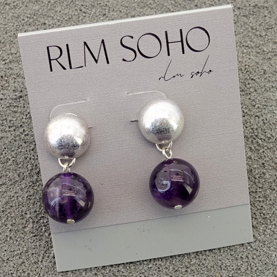 拉睦RLM SOHO紫水晶原矿石亚光金银双色设计师森女文艺范耳钉针饰