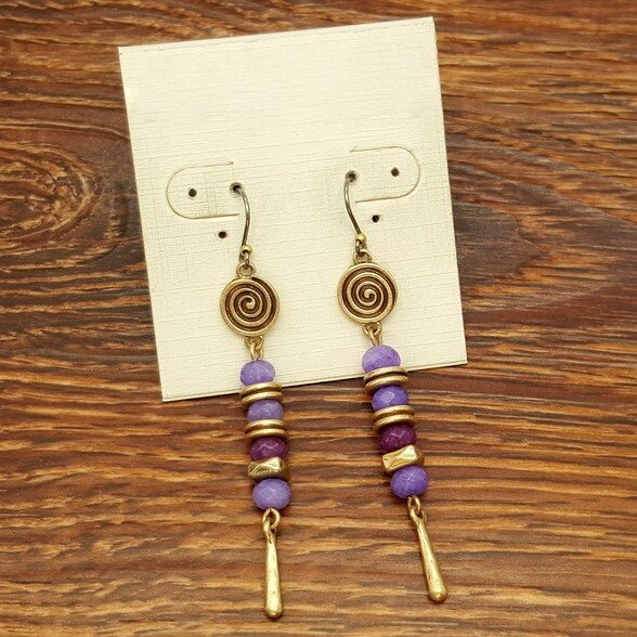 天然紫色原石古董复刻vintage森女民族风耳坠耳环首饰 - 一饰情缘饰品出品