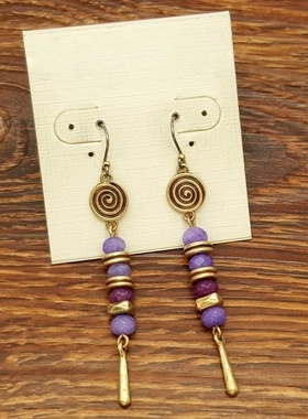 天然紫色原石古董复刻vintage森女民族风耳坠耳环首饰