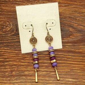 天然紫色原石古董复刻vintage森女民族风耳坠耳环首饰