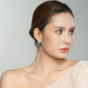 西洋欧美风幻彩鲍贝设计师腔调森女文艺术气质潮人个性 耳钉针饰品