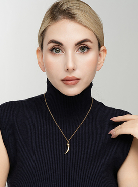 哑光金色牛气冲天小牛角森女文艺范复古VINTAGE简洁百搭项链