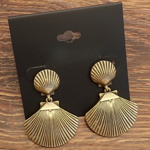 创意别致做旧金色扇贝造型设计师腔调森女文艺范复古VINTAGE耳环