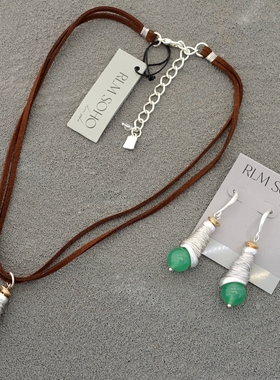 拉睦RLM SOHO绿色石珠手工绕丝设计师腔调文艺术气质耳环项链套装
