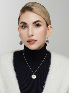 欧美风做旧银色海星镂空花盘青春文艺范森女耳坠项链套装