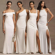缎面伴娘服白色高级感绝美轻奢小众晚礼服裙姐妹团平时可穿连衣裙